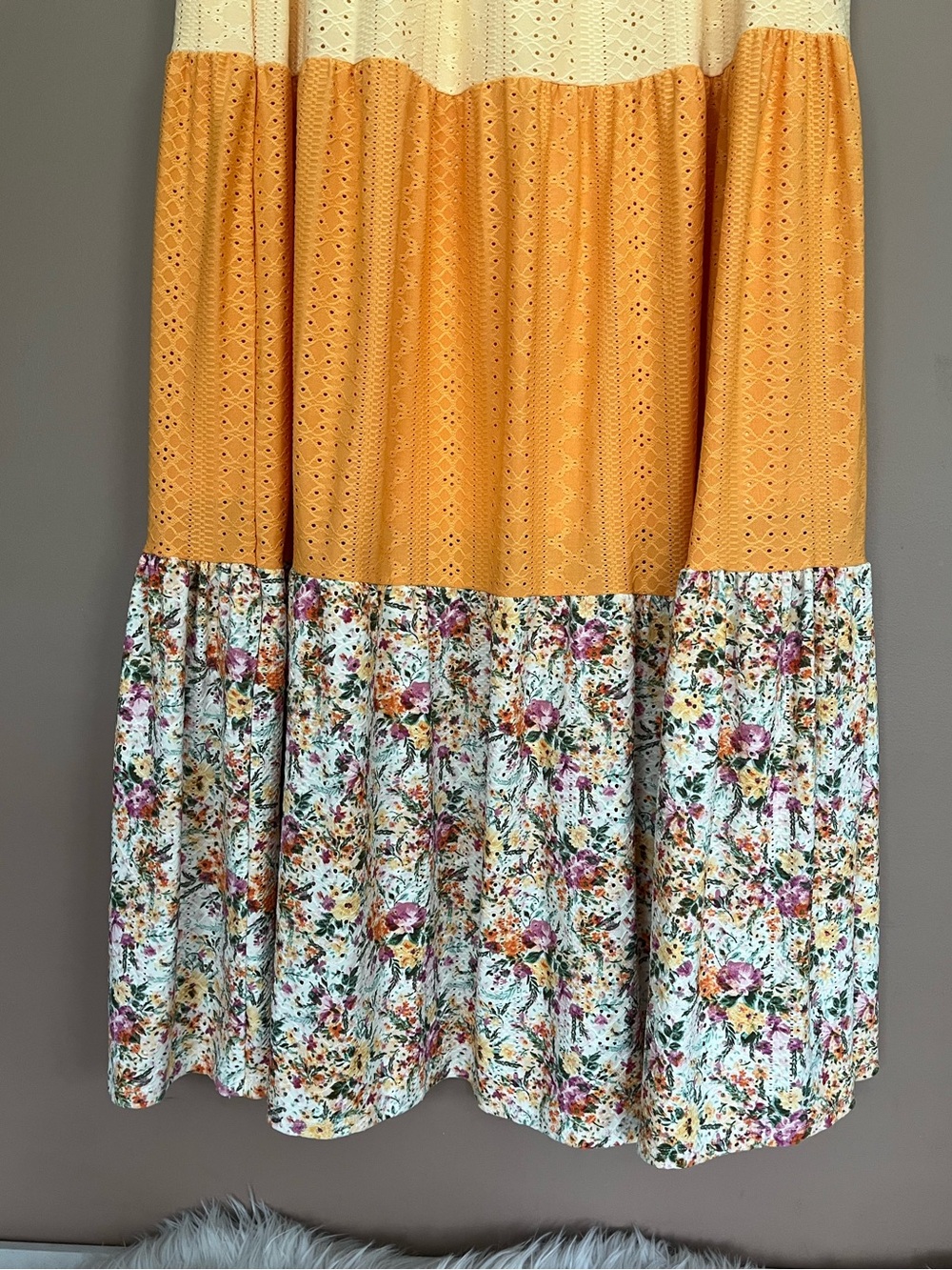 {LulaRoe} Poppy Tiered Maxi Skirt with Floral Print & Eyelet Fabric - Womens XL - Picture 6 of 8